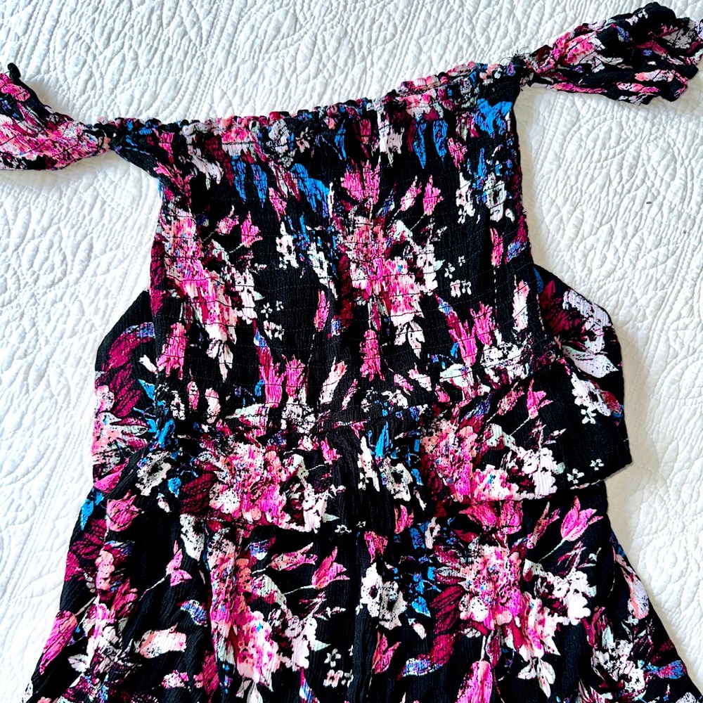 High-Low Floral Maxi Dress | Juniors l Off shoulder